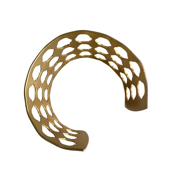 Gold Tone Bracelet Cut Out Bangle Statement Open - Picture 8 of 15